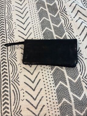 HOBO Black Leather Shoulder Bag with Red Logo Detail